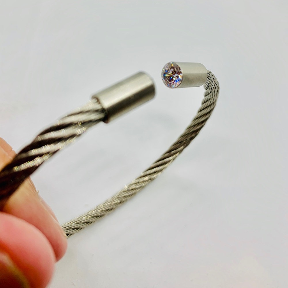 WICKED-COOL Steel Cuff with CZ's on the Terminus